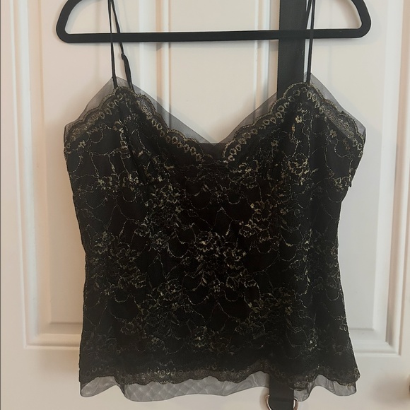 BCBG Max Azria Black & Gold Lace Blouse – Metallic Sheer Detail - Picture 1 of 2